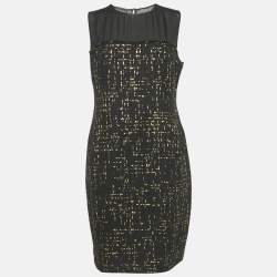 Pre Owned CH Carolina Herrera Black Tweed Sheath Dress L