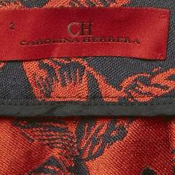 Pre Owned CH Carolina Herrera Blue/Red Floral Jacquard Pleated Short Skirt S