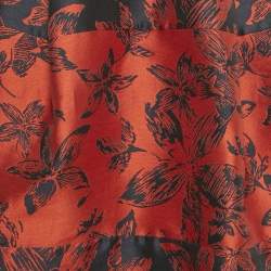 Pre Owned CH Carolina Herrera Blue/Red Floral Jacquard Pleated Short Skirt S