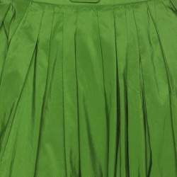 Pre Owned CH Carolina Herrera Green Satin Pleated Belted Maxi Skirt M