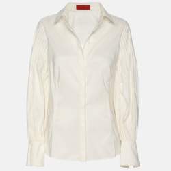 Pre Owned توب سي إتش كارولينا هيريرا نايلون كريمي بأكمام طويلة مقاس متوسط - ميديوم