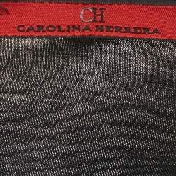 Pre Owned CH Carolina Herrera Black Rose Applique Detail Cotton Blend Frayed T-Shirt L