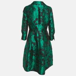 مملوكة مسبقًا CH Carolina Herrera Green Floral Jacquard Button Front Midi Dress M