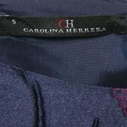 Pre Owned CH Carolina Herrera Navy Blue Rose Embossed Crepe Sleeveless Maxi Dress M