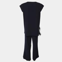 Pre Owned CH Carolina Herrera Navy Blue Crepe Pant Suit M