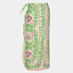 Pre Owned CH Carolina Herrera Multicolor Printed Canvas Wrap Belted Midi Skirt S