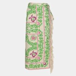 Pre Owned CH Carolina Herrera Multicolor Printed Canvas Wrap Belted Midi Skirt S