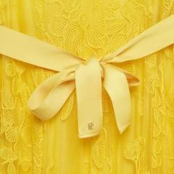 Pre Owned CH Carolina Herrera Yellow Floral Lace Midi Dress L