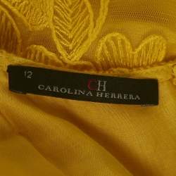 Pre Owned CH Carolina Herrera Yellow Floral Lace Midi Dress L