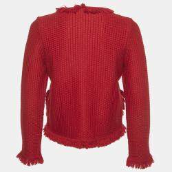 مملوكة مسبقًا CH Carolina Herrera Red Wool Blend Fringe Detail Cardigan S