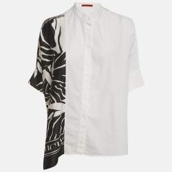 Pre Owned CH Carolina Herrera White Printed Cotton and Crepe Loose Fit Shirt XS