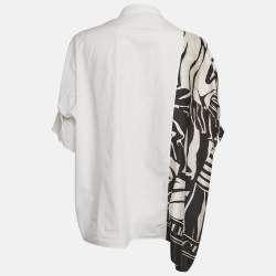 Pre Owned CH Carolina Herrera White Printed Cotton and Crepe Loose Fit Shirt XS