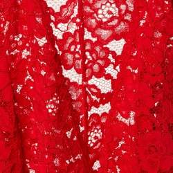 Pre Owned CH Carolina Herrera Red Lace Cropped Peplum Jacket M