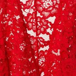 Pre Owned CH Carolina Herrera Red Lace Cropped Peplum Jacket M