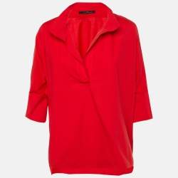 Pre Owned CH Carolina Herrera Red Cotton Oversized Blouse M