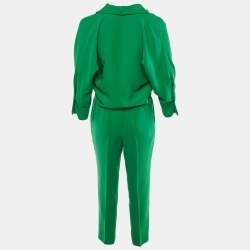 Pre Owned CH Carolina Herrera Green Crepe Faux Wrap Top & Pants Set XXS