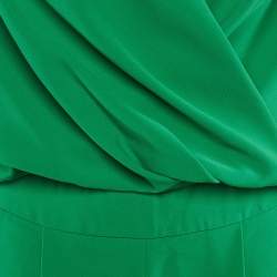 Pre Owned CH Carolina Herrera Green Crepe Faux Wrap Top & Pants Set XXS