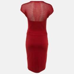 Pre Owned CH Carolina Herrera Burgundy Wool Knit Midi Dress S
