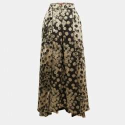 Pre Owned CH Carolina Herrera Black /Beige Jacquard High Low Maxi Skirt M