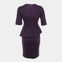 Pre Owned CH Carolina Herrera Purple Wool Peplum Midi Dress S