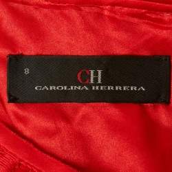 Pre Owned CH Carolina Herrera Red Floral Lace & Crepe Sleeveless Short Dress M