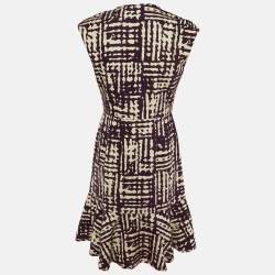 Pre Owned CH Carolina Herrera Purple /White Patterned Knit Flounced Hem Short Dress S 