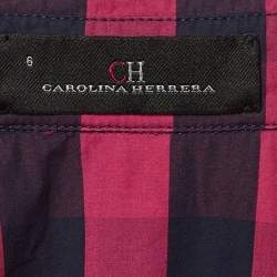 Pre Owned CH Carolina Herrera Pink Striped Cotton Waist Tie Detail Midi Dress M