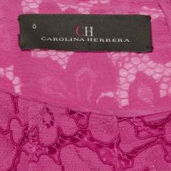 Pre Owned CH Carolina Herrera Pink Lace Belted Flared Dress XS