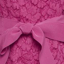 Pre Owned CH Carolina Herrera Pink Lace Belted Flared Dress XS