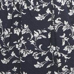 Pre Owned CH Carolina Herrera Navy Blue Floral Print Jacquard Bow Detail Short Dress S