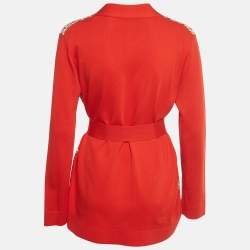 Pre Owned CH Carolina Herrera Printed Silk and Knit Belted Cardigan M