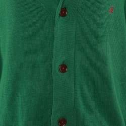 Pre Owned CH Carolina Herrera Green Logo Cotton Knit Button Front Cardigan L