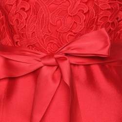 Pre Owned CH Carolina Herrera Red Floral Lace & Crepe Sleeveless Short Dress S