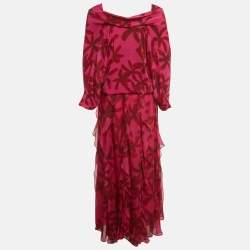 Pre Owned CH Carolina Herrera Pink Printed Silk Maxi Dress & Top Set S/XS 