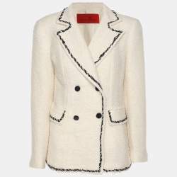 Pre Owned CH Carolina Herrera Cream Tweed Double Breasted Blazer M