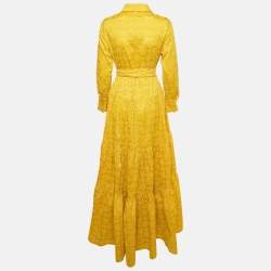 Pre Owned CH Carolina Herrera Yellow Broderie Anglaise Crepe Maxi Dress M