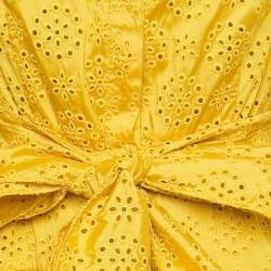 Pre Owned CH Carolina Herrera Yellow Broderie Anglaise Crepe Maxi Dress M