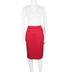 مملوكة مسبقًا CH Carolina Herrera Red Textured Pencil Skirt M