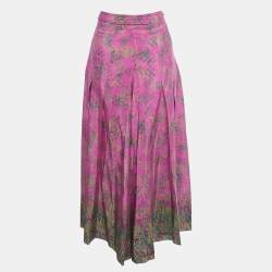 Pre Owned CH Carolina Herrera Pink Logo Print Wide-Leg Pants M