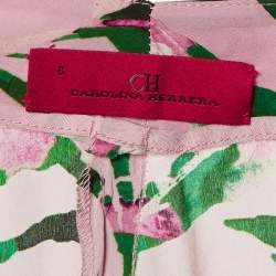Pre Owned CH Carolina Herrera Pink Floral Pint Silk Blend Trousers M