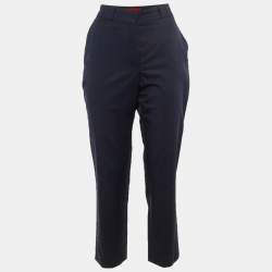 Pre Owned CH Carolina Herrera Navy Blue Cotton Trousers S