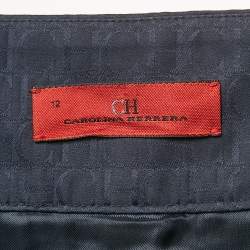 Pre Owned CH Carolina Herrera Navy Blue Monogram Jacquard Midi Skirt L