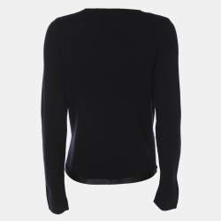 Pre Owned CH Carolina Herrera Navy Blue Wool Blend Bow Cardigan S