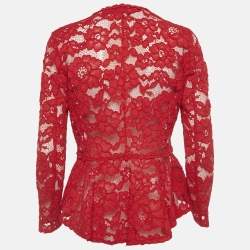 Pre Owned CH Carolina Herrera Red Lace Sheer Jacket M