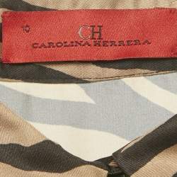 مملوكة مسبقًا فستان ميدي بليسيه ساتان بطبعة حيوانات بني سي إتش كارولينا هيريرا مقاس كبير