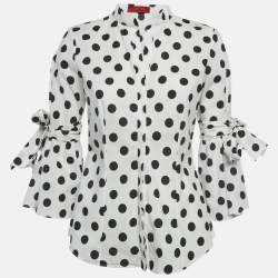 مملوكة مسبقًا قميص سي إتش كارولينا هيريرا تفاصيل ربطة أكمام قطن مطبوع بطبعة نقاط بيضاء مقاس صغير - سمول