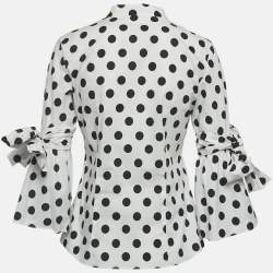 مملوكة مسبقًا قميص سي إتش كارولينا هيريرا تفاصيل ربطة أكمام قطن مطبوع بطبعة نقاط بيضاء مقاس صغير - سمول