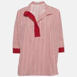 Pre Owned CH Carolina Herrera Red Striped Cotton Oversized Top S