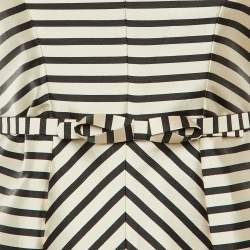 Pre Owned CH Carolina Herrera Cream/Black Striped Taffeta Belted Dress XS