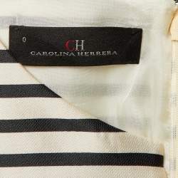 Pre Owned CH Carolina Herrera Cream/Black Striped Taffeta Belted Dress XS